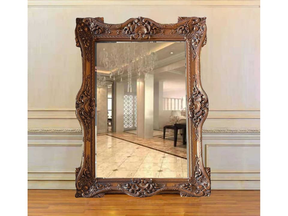 Fon Rectangular Wall Mirror with Copper Wood Frame