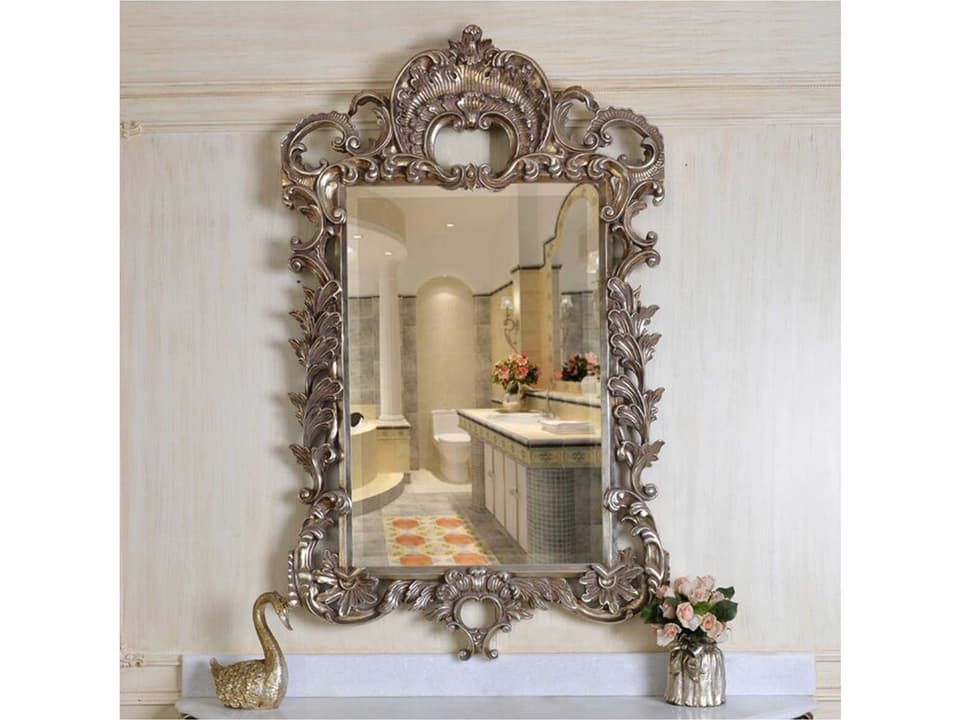 Solid Wood Silver Frame Vertical Wall Mirror