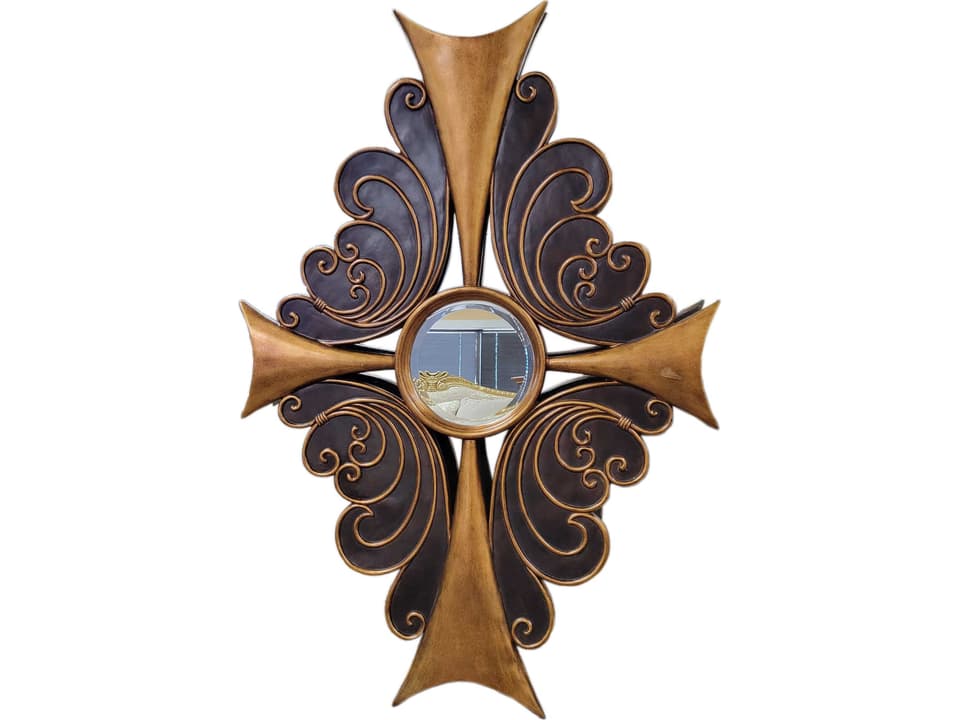 Fon Wall Mirror with Walnut Frame and Bronze Accents
