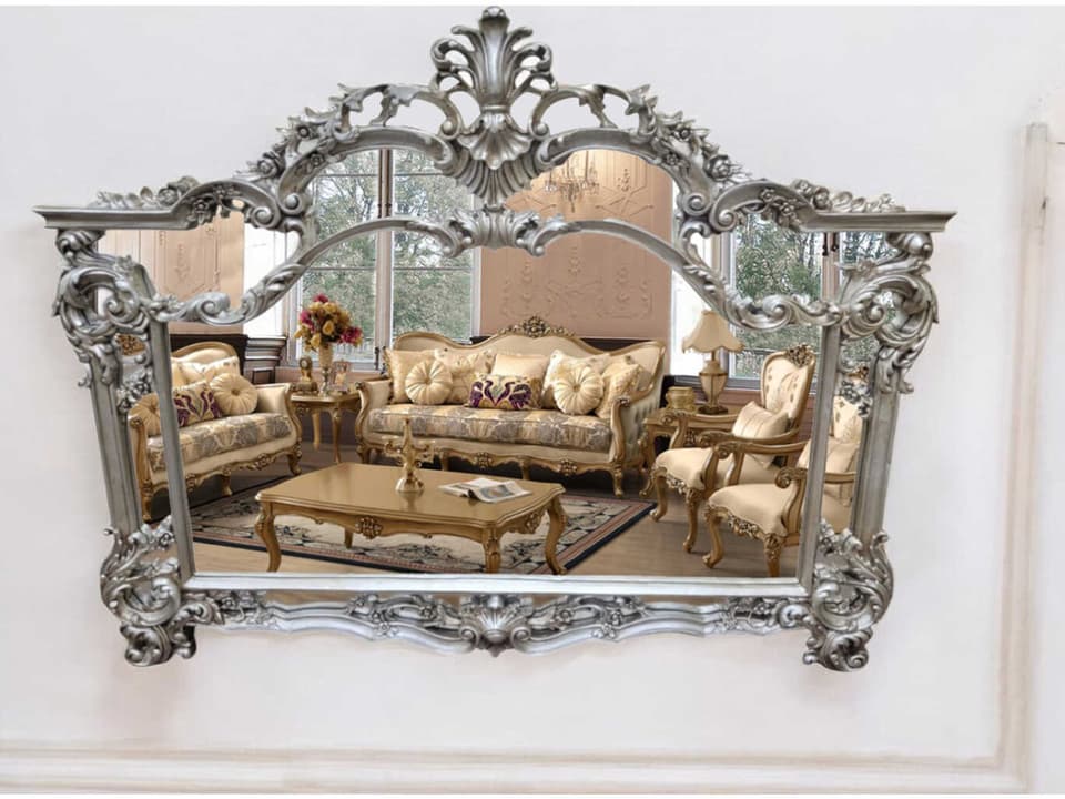 Fon Wall Mirror in Silver with Ornate Frame