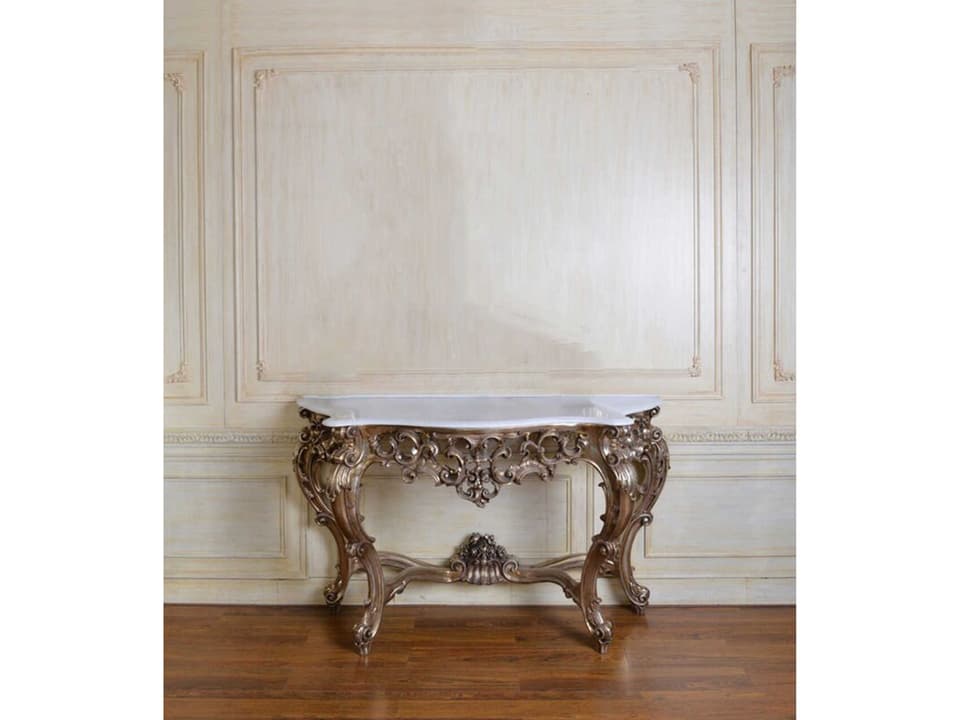 Fon Rectangular Marble Console Table with Gilded Accents