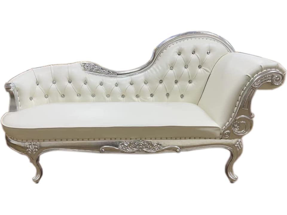 INF-015 Silver Faux Leather Chaise Lounge with Nailhead Trim