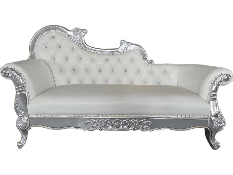 Inf Collection Silver Faux Leather Tufted Chaise Lounge