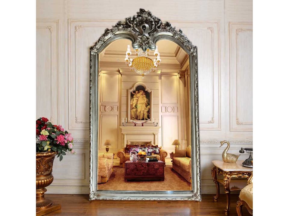 Inf FON-284 Ornate Vertical Floor Mirror in Silver
