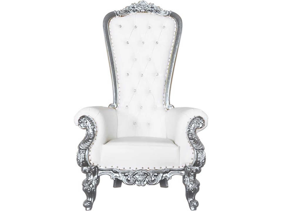 Kyrie White Upholstered Throne Club Chair with Silver Frame