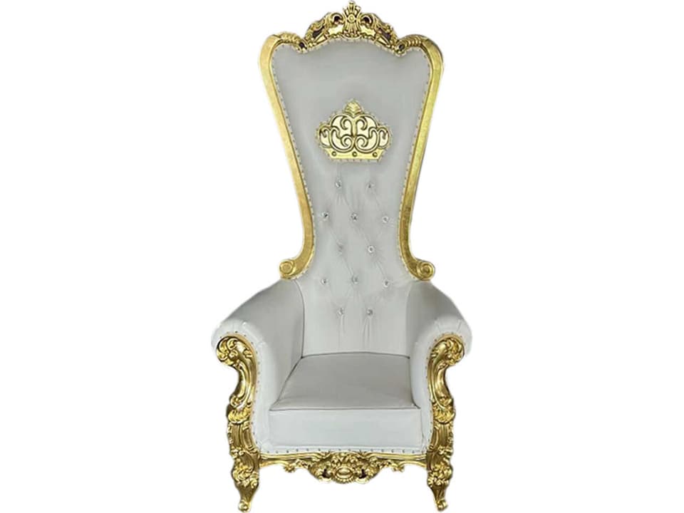 Insignia High-Back Faux Leather Club Chair in White with Gold Frame