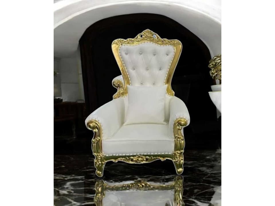 White Faux Leather Tufted Accent Armchair with Gold Accents
