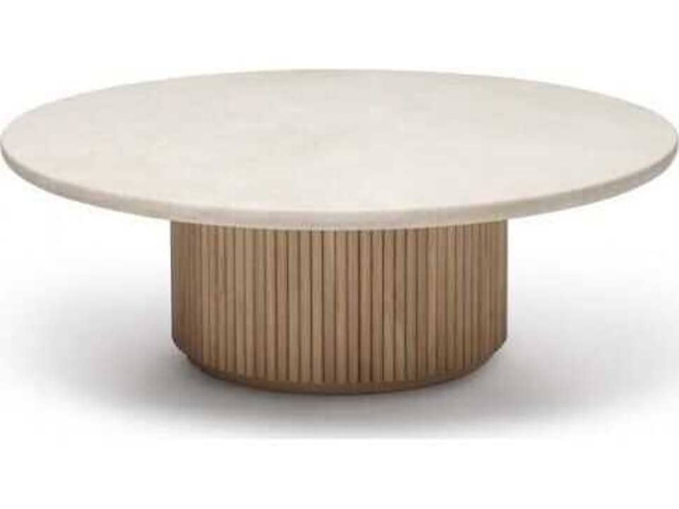 Laurel Round Marble Coffee Table with Fluted Oak Base