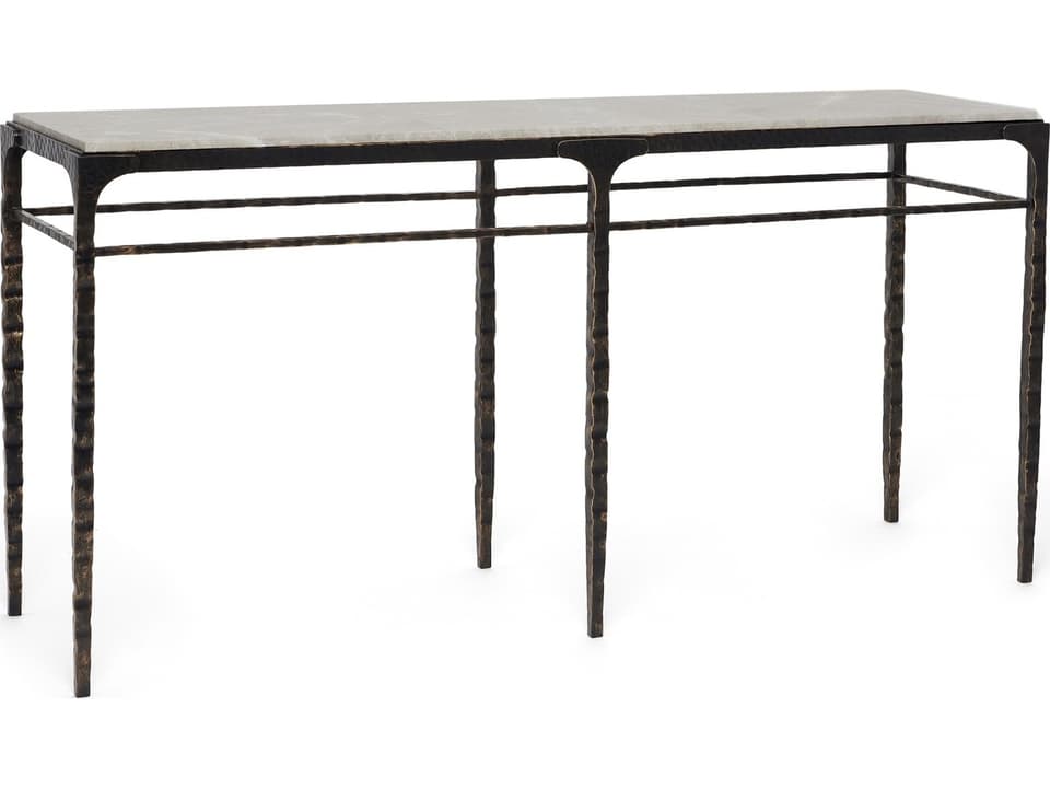 Channing Rectangular Marble Gilded Dark Bronze Emperador Grey Console Table