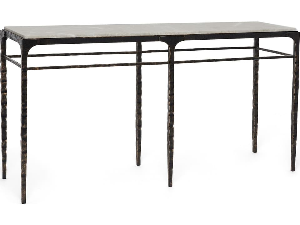 Channing Rectangular Marble Gilded Dark Bronze Emperador Grey Console Table