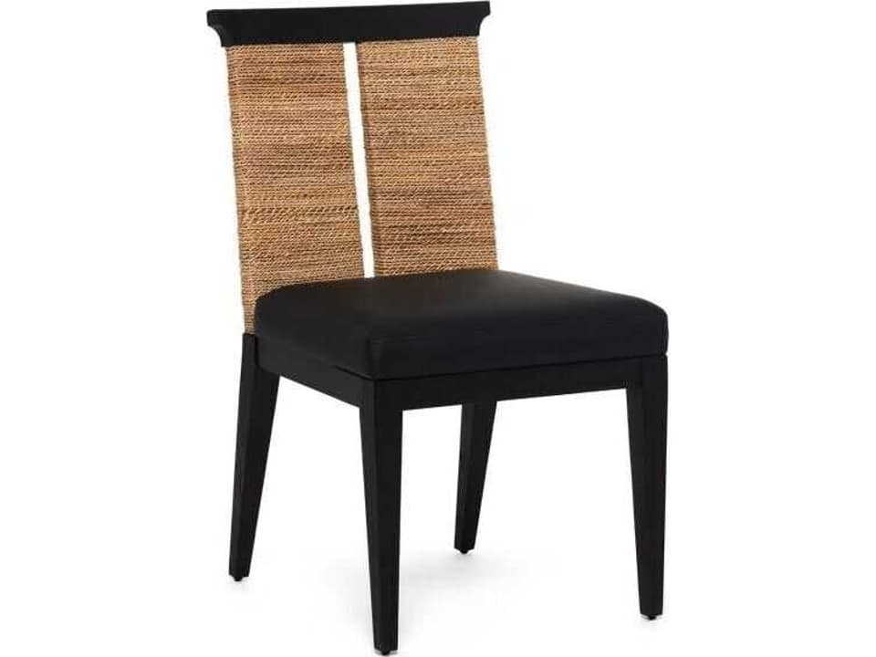 Reed Sungkai Wood Black Faux Leather Armless Dining Chair