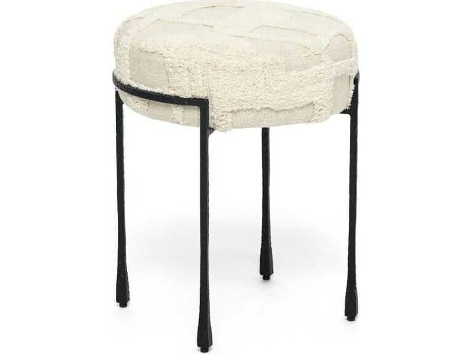 Cade Matte Black Terrain Beige Upholstered Ottoman