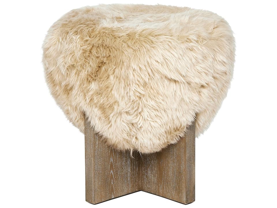 Brooks Autumn Brown Morel Taupe Beige Fur Accent Stool