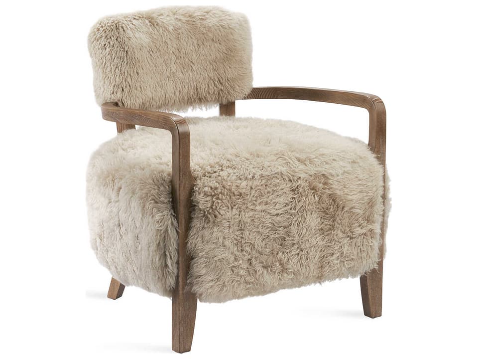 Royce Upholstered Tibetan Lambskin Accent Chair in Morel Taupe
