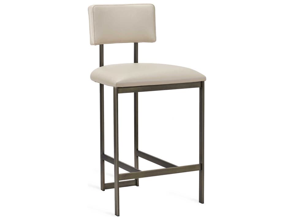Landon Counter Stool with Antique Bronze Base and Cream Latte Faux Leather