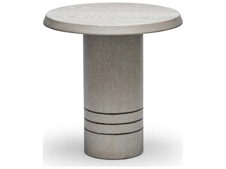 Hunt Round Wood End Table in Cliffside Grey and Classic Bronze