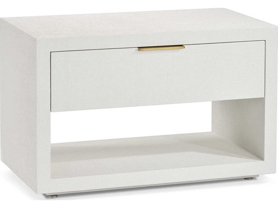 Montaigne Faux Linen Nightstand in Natural White and Antique Brass