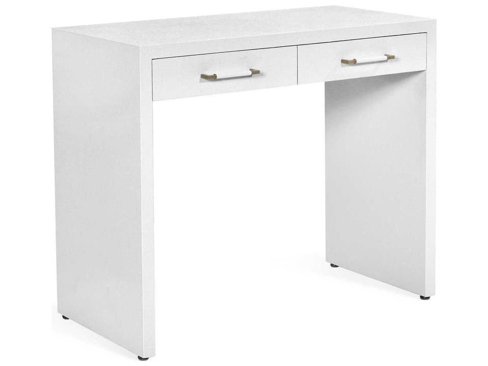 Taylor Petite Secretary Desk in White Faux Linen and Champagne Silver