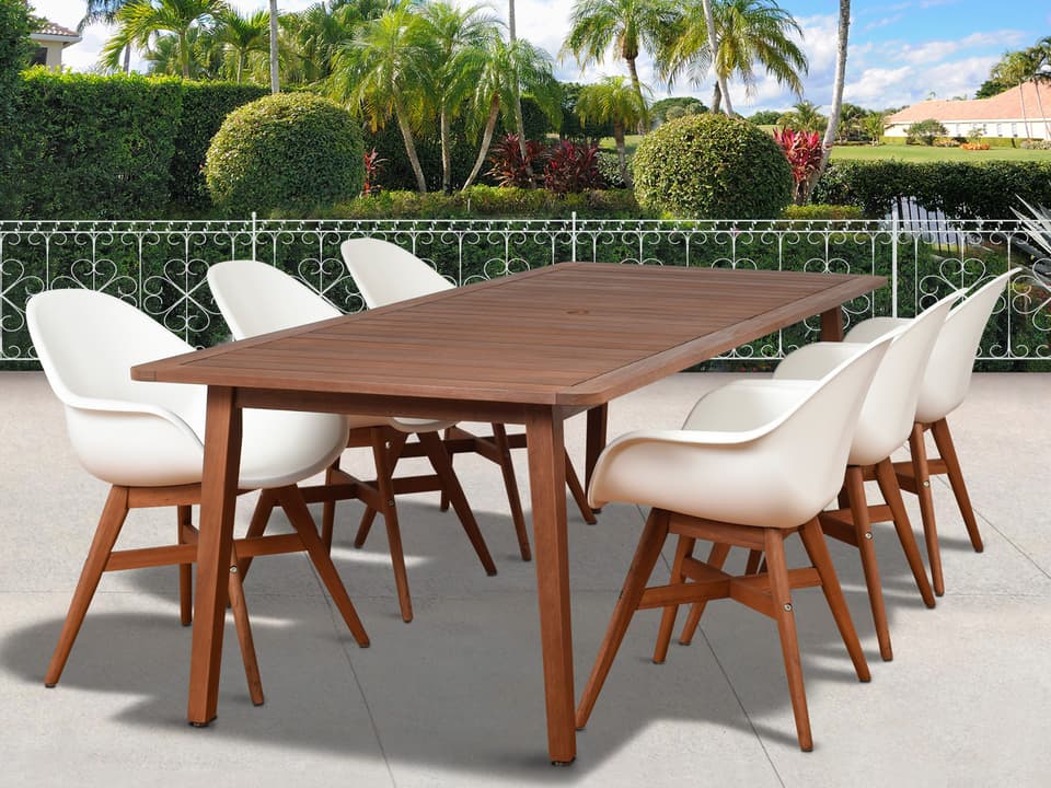 Amazonia Charlotte 7 Piece Rectangular Patio Dining Set in White
