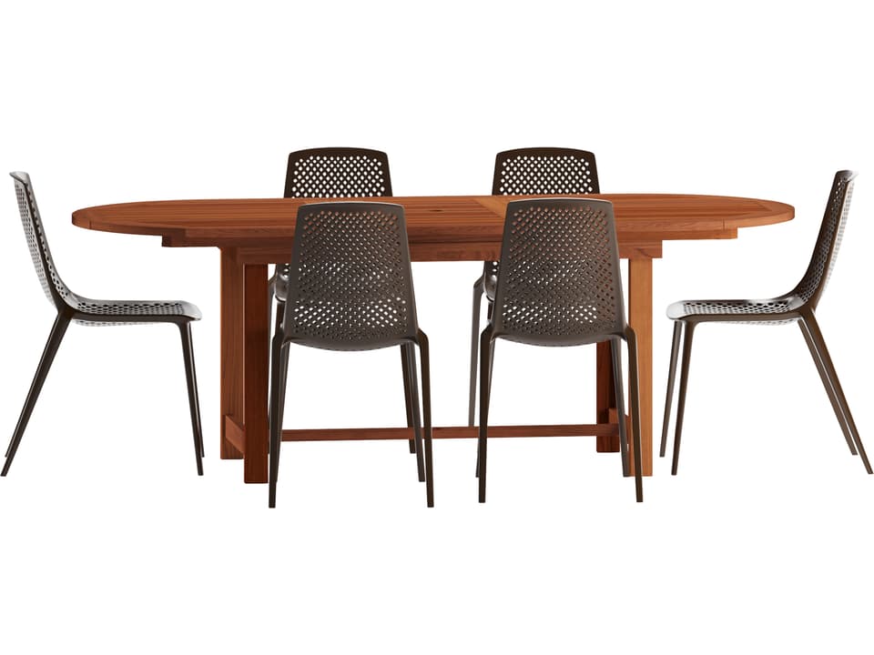 Amazonia 7 Piece Oval Extendable Eucalyptus and Resin Dining Set in Brown