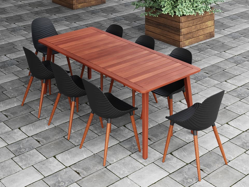 Amazonia 9-Piece Eucalyptus Wood Rectangular Patio Dining Set
