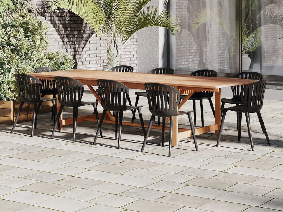 Amazonia 9-Piece Rectangular Eucalyptus Dining Set with Black Resin Seats