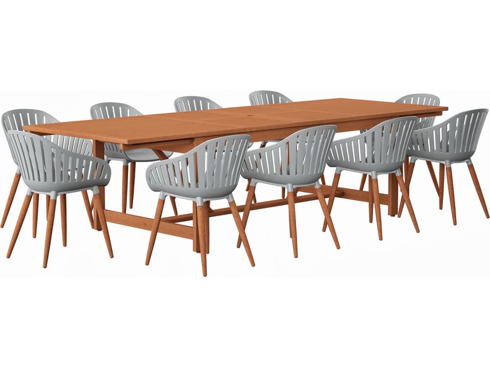 Amazonia Interlagos 11 Piece Outdoor Extendable Dining Set with Grey Chairs