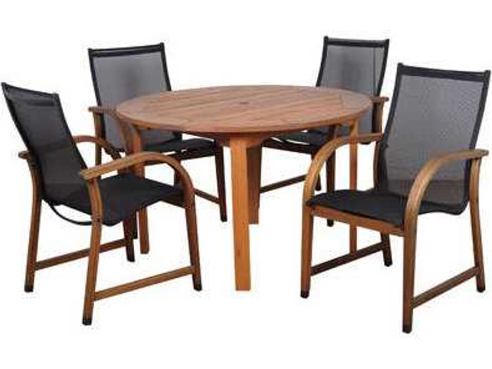 Amazonia Bahamas Five Piece Round Patio Dining Set in Natural Wood