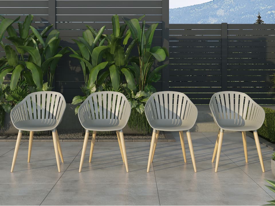 Amazonia 4-Piece Eucalyptus Dining Armchair Set with Grey Resin Seat