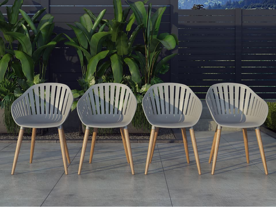 Amazonia 4 Piece Eucalyptus Wood Dining Armchair Set with Grey Resin