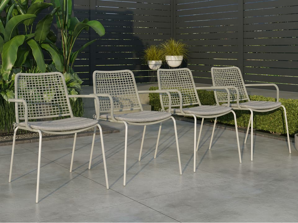 Amazonia Oberon 4 Piece Dining Armchair Set with Grey Cushions