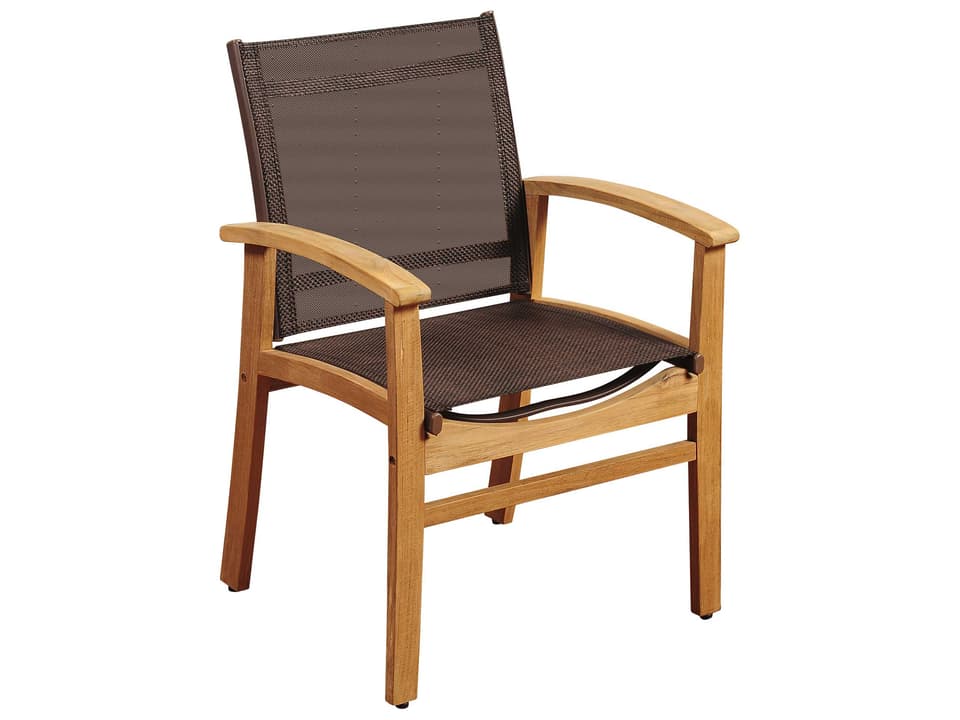 Amazonia Fortuna Teak Outdoor Patio Dining Arm Chair with Brown Textile Sling