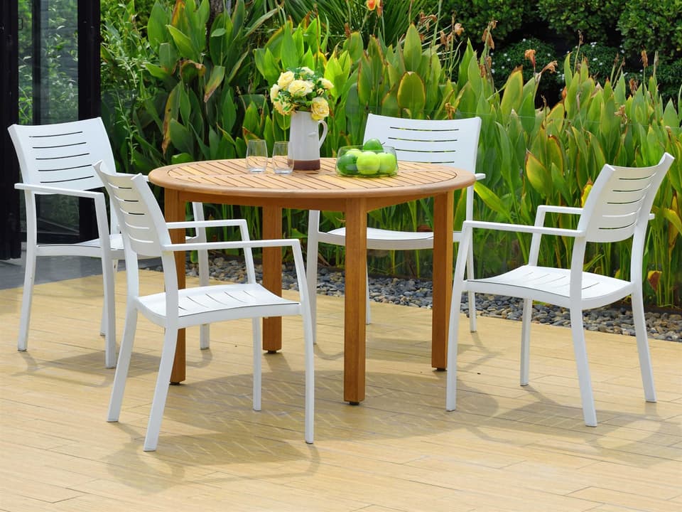 Amazonia Noordam 5 Piece Round Eucalyptus Wood Outdoor Dining Set