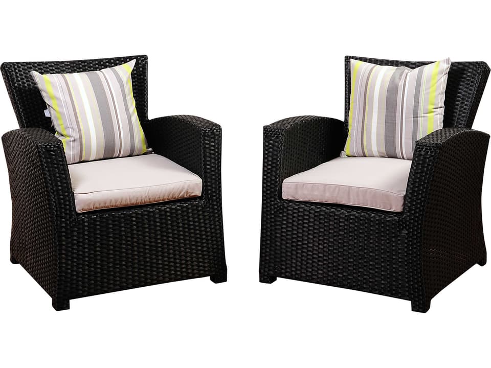 Atlantic Staffordshire 2 Piece Black Wicker Arm Chair Set with Light Grey Cushions