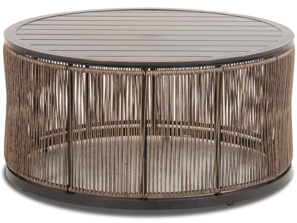 Augusta Round Aluminum HDPE Rattan Coffee Table in Antique Bronze
