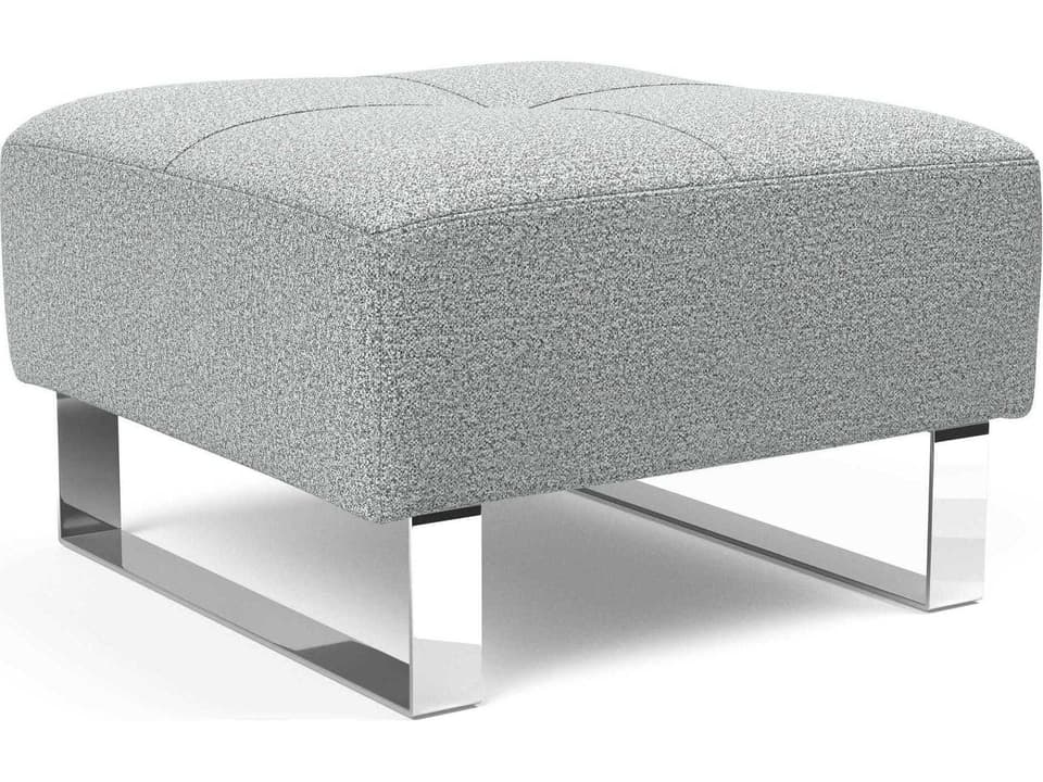 Deluxe Excess Melange Light Grey Chrome Upholstered Ottoman