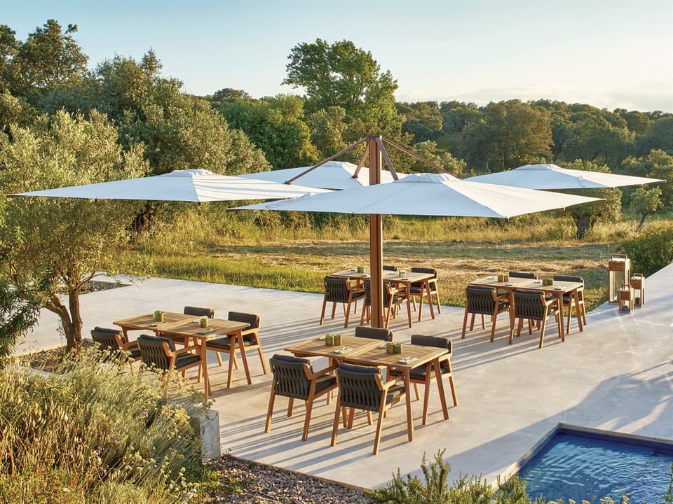 Quad Sidepost Alu 10 Foot Three Canopy Outdoor Patio Umbrella