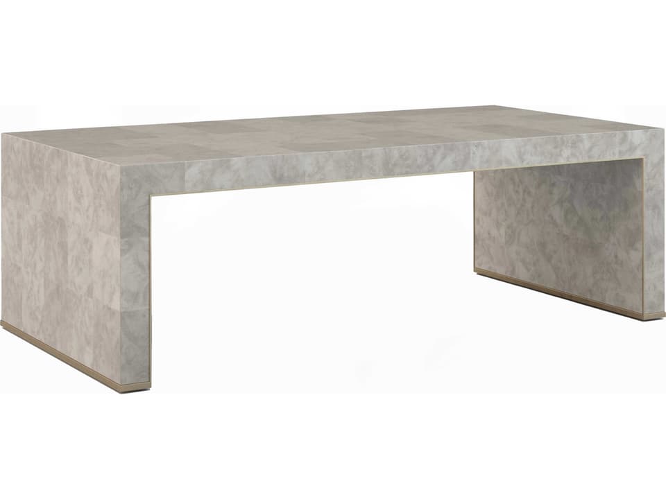 Water Rectangular Coffee Table in Dyed Madrona Burr and Satin White Brass