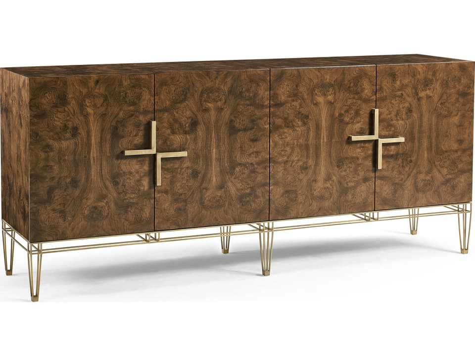 Jc Modern Rectangular Walnut Burl Console Table with Bronze Base