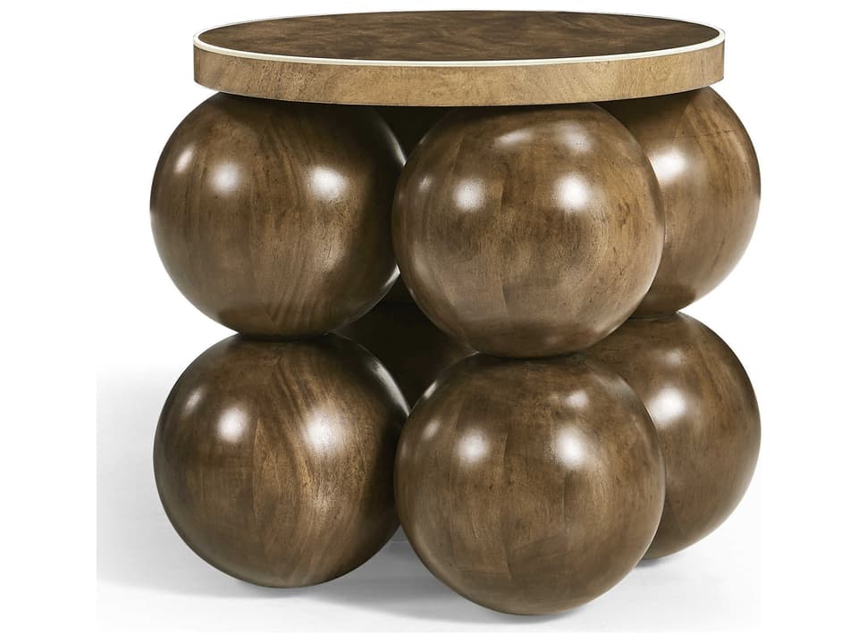 JC Modern Orb Round End Table in Mahogany and Faux Bone