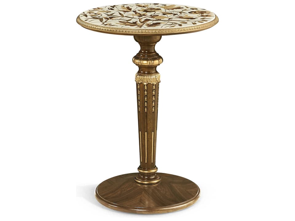 Trianon Round Wood Oak Leaf Parquetry End Table