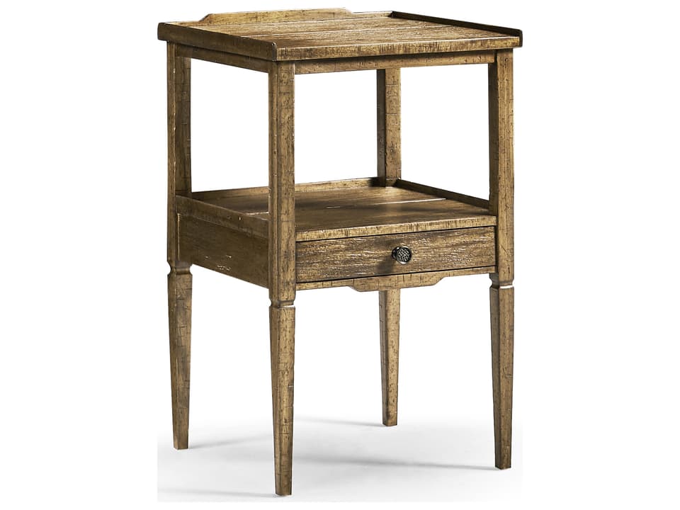 JC Casual Square Driftwood End Table with Drawer and Shelf