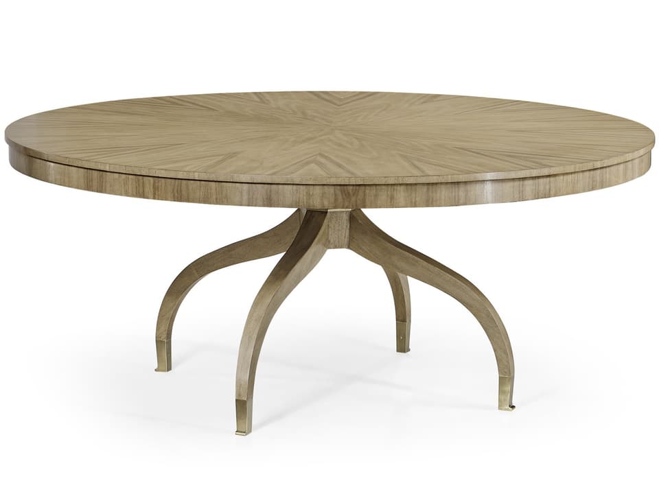 Buckingham 72-Inch Round Bleached Walnut Dining Table with Brass Ferrules
