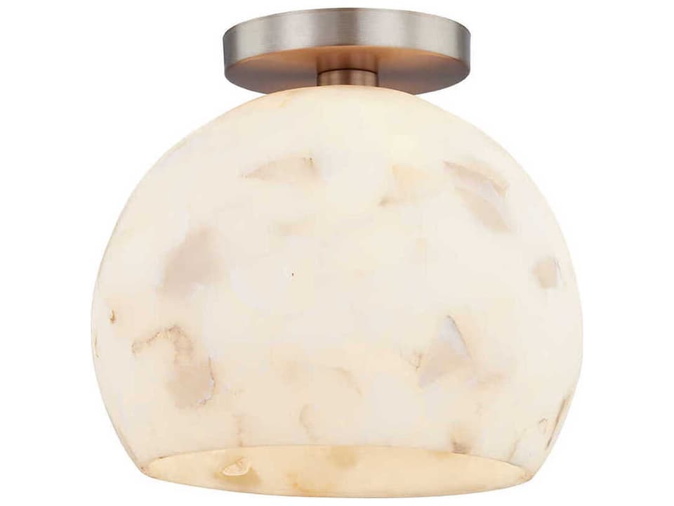Alabaster Rocks Globe 1-Light Semi-Flush Mount in Brushed Brass
