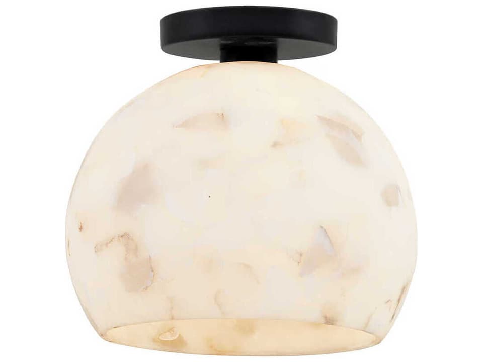 Alabaster Rocks Globe 1-Light Semi-Flush Mount in Matte Black