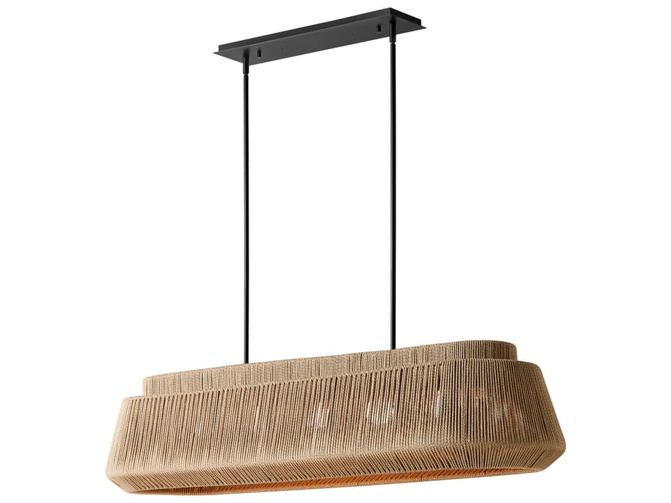 Nido 5-Light Linear Pendant Light in Matte Black with Natural Rope