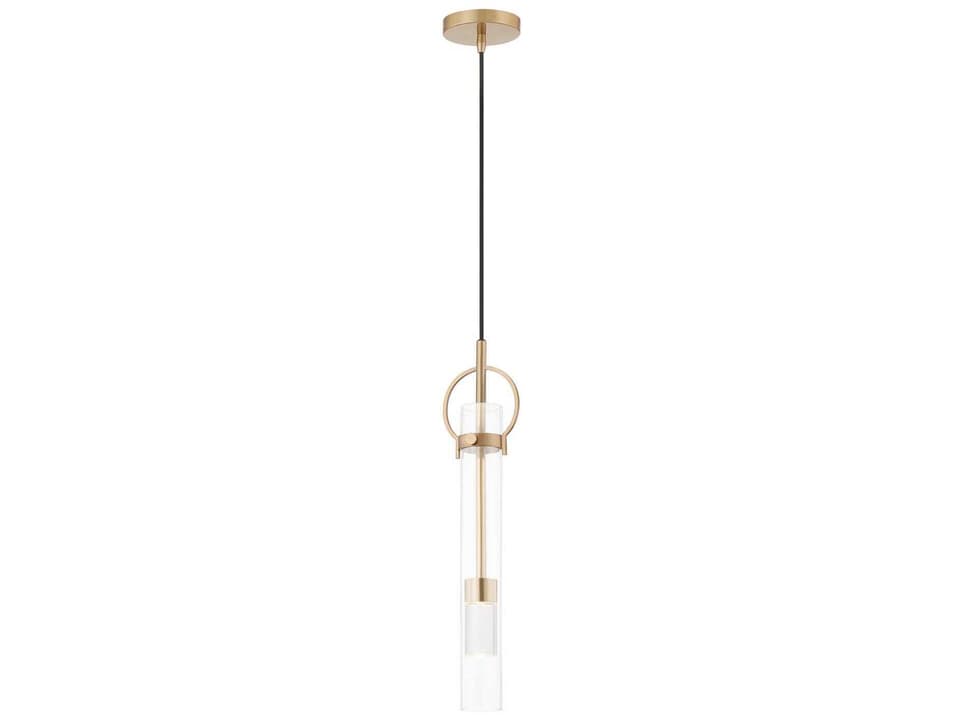 Textile Brushed Brass Glass LED Cylinder Mini Pendant