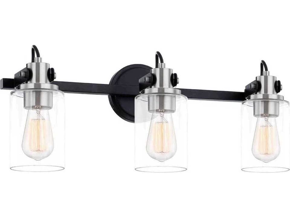 Fusion Brooklyn 3-Light Vanity Light in Matte Black with Brushed Nickel Accents
