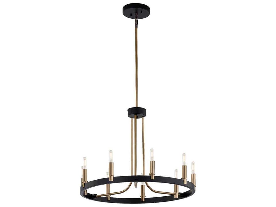 Clayton 9-Light Chandelier in Matte Black with Brass Accents