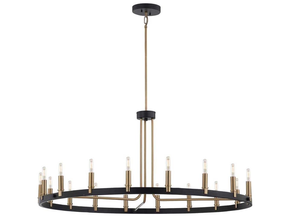 Clayton 18-Light 42-Inch Ring Chandelier in Matte Black and Brass Accents